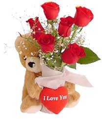 6 red roses 6 inch Teddy Valentine heart