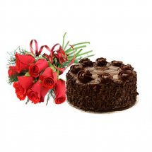 1/2 KG Chocolate truffle Cake and 6 red Roses Bouquet
