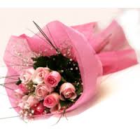 12 pink roses wrapped in pink