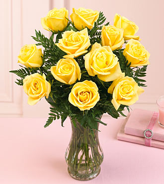 12 Yellow Roses Vase