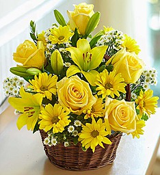 Yellow Roses+ Yellow Liliums Basket