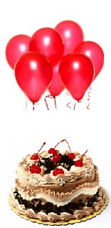 6 Red Air Balloons with 1/2 Kg Black Forest Cake