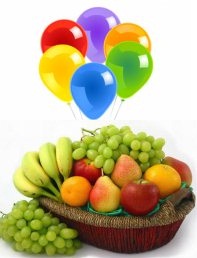 Basket of Fresh Fruits 2 Kg and5 Air blown Balloons