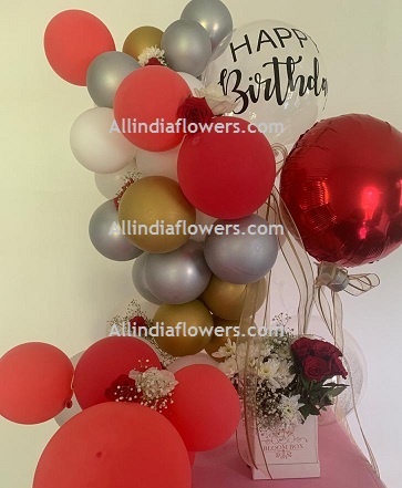 50 White Red Gold Silver Balloons Air filled with happy birthday printed balloon 12 roses
