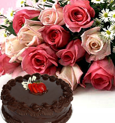 Half Kg chocolate Truffle Cake 12 Red Roses
