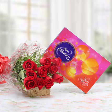 8 Red Roses with Cadburys Celebration