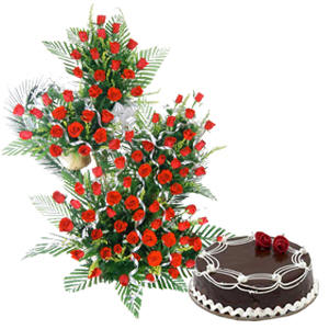 Red Roses on Stand +1Kg Cake