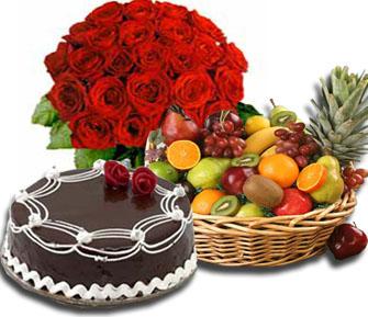 12 red roses 2 kg Fruits Basket 1/2 Kg Cake