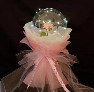 Single Pink rose Inside a transparent balloons with Fairy lights
