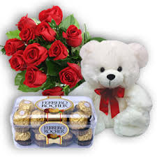 12 Red Roses 16 Ferrero rocher and 6 inches Teddy