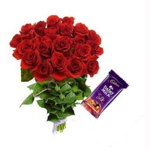 Dozen red roses with 1 Cadburys Silk-small