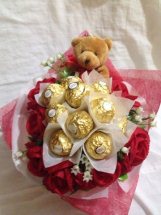 10 Red Roses with 5 ferrero and 1 teddy bear in same bouquet