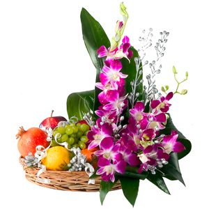 6 Orchids with 2 kg fruits basket