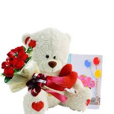 6 Red Roses bouquet Card and 6 inches Teddy