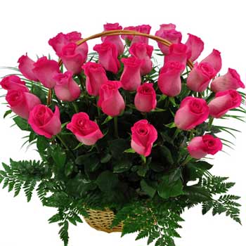 18 Pink Roses Basket