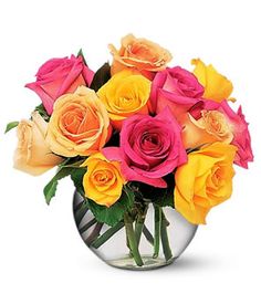 12 Mix Roses in a glass bowl