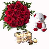 Teddy and 12 Roses +16 Fererro Rocher
