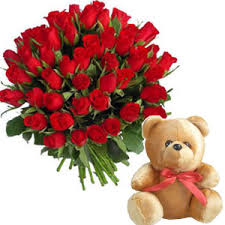 Teddy With 24 Red Roses