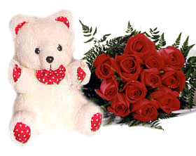Teddy (6 inches) With 12 Red Roses