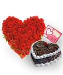 24 Red roses Valentine Heart with 1 Kg chocolate cake and CARD