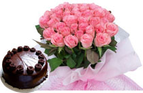 24 Pink roses Bunch+1/2 Kg cake