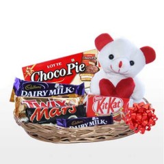 Teddy (6 Inches) with Cadburys mix chocolates in same basket