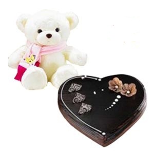 1 Kg chocolate heart Cake with teddy 6 inches