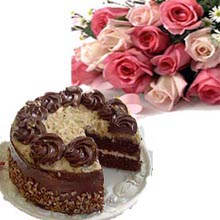 1/2 KG Cake and 6 Roses Bouquet