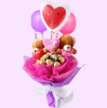 2 teddy bears 16 Ferrer chocolates in the same bouquet with 3 balloons