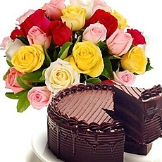 1/2 kg chocolate cake 8 assorted roses bouquet