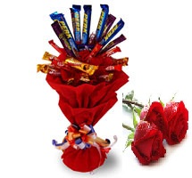 10 Cadburys chocolate bouquet with 3 Red roses