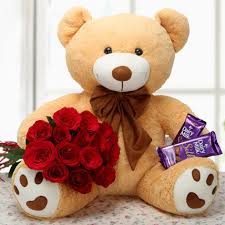 12 Inches Teddy bear with 6 red roses and 2 Silk chocolates