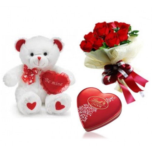 Bouquet of 12 Red roses Teddy 6 inches with small box Heart chocolates