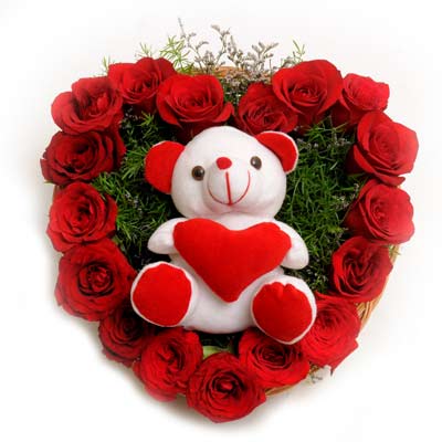 24 red roses heart with 6