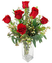 6 Red Roses in Vase