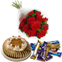 6 RedRoses + 1/2 Cake+5 bars cadburys chocolate