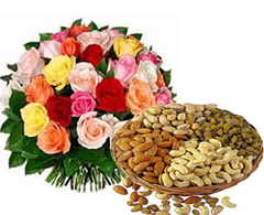 Dozen mix roses with half Kg Dryfruits