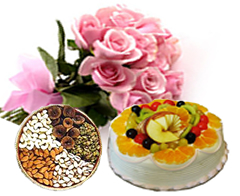 12 pink roses 1/2 Kg Fruitcake 250 grams dryfruits