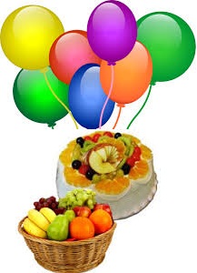 Basket of Fresh Fruits 1 Kg 7 air filled balloons 1/2 kg Fresh fruit cake