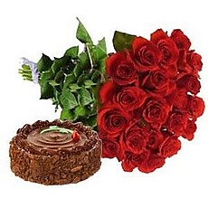 24 Red Roses bouquet and 1 Kg chocolate Cake