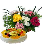 5 Star Cake 1 Kg 24 MIX roses Basket