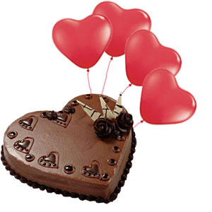 4 Heart red balloons +1Kg Heart Cake