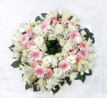 Pink and White flowers condolence wreath