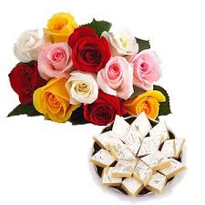 1/2 Kg Kaju Barfi+12 mix Roses