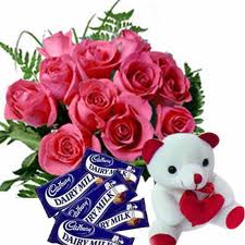 Teddy 12 Pink Roses 4 Dairy Milk