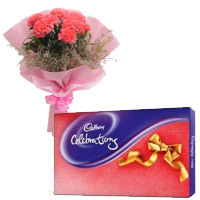 Cadburys celebration with 6 pink Carnations