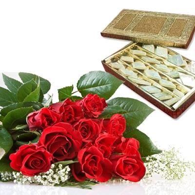 1/2Kg Kaju Barfi+12 red Roses