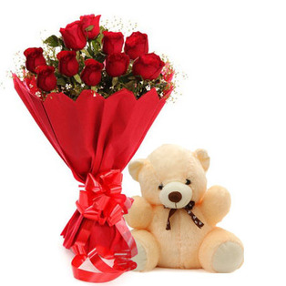 Teddy With 24 Red Roses