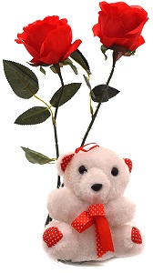 Teddy 12 inches+2 Red Roses