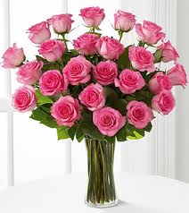 12 Pink Roses in vase